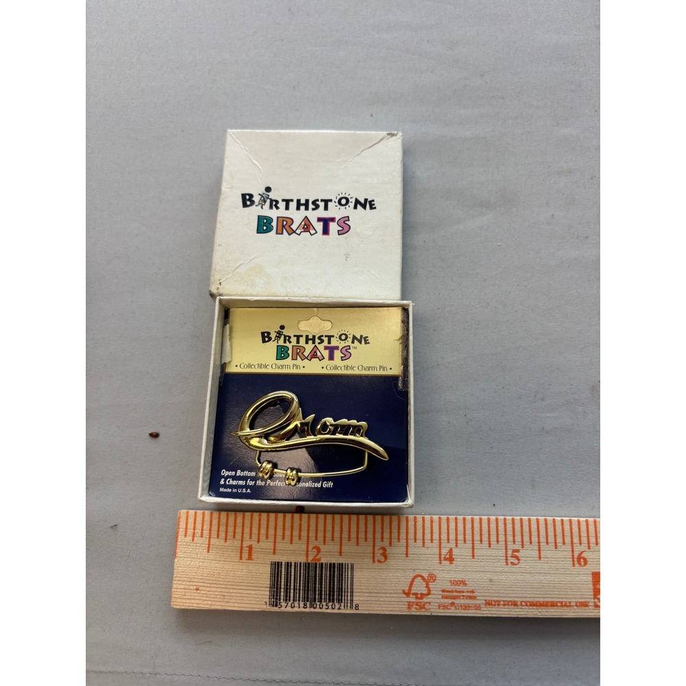 Birthstone Brats Vintage Mom Charm Pin Gold Tone Collectible Brooch New in Box